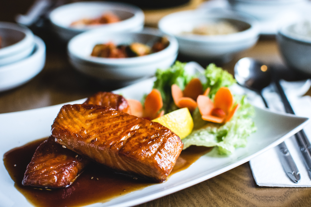 Plate of salmon dinner